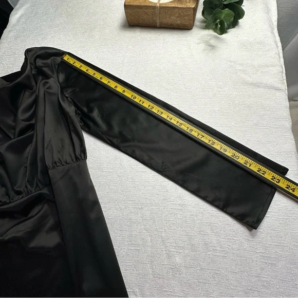 NWT Commense Satin Mock Neck Tie Back Black Short Dress Size Medium - Picture 11 of 13